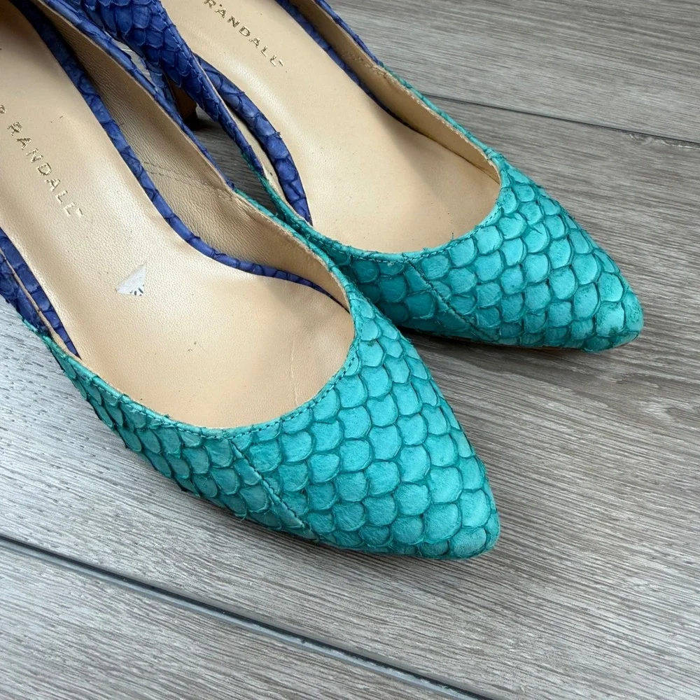 Loeffler Randall Women Pump Fish Scale Snakeskin Blue Green Size 8 B